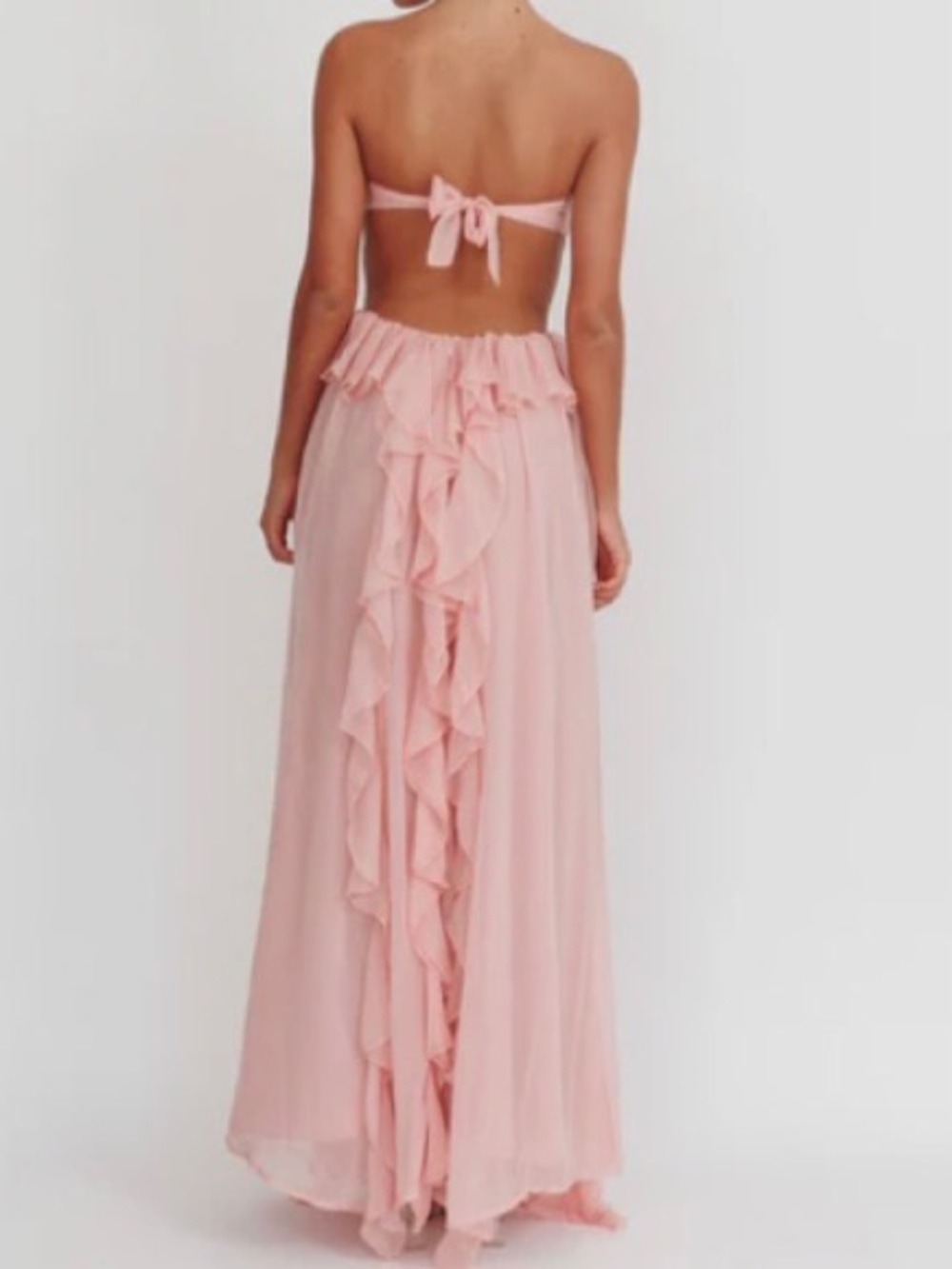 Selfie Leslie Santiago Cut-Out Ruffle Maxi Dress Blush